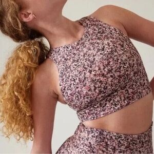 ATHLETA Multi Pink Conscious Crop Printed Sports Gym Top Bra Size L NWOT
